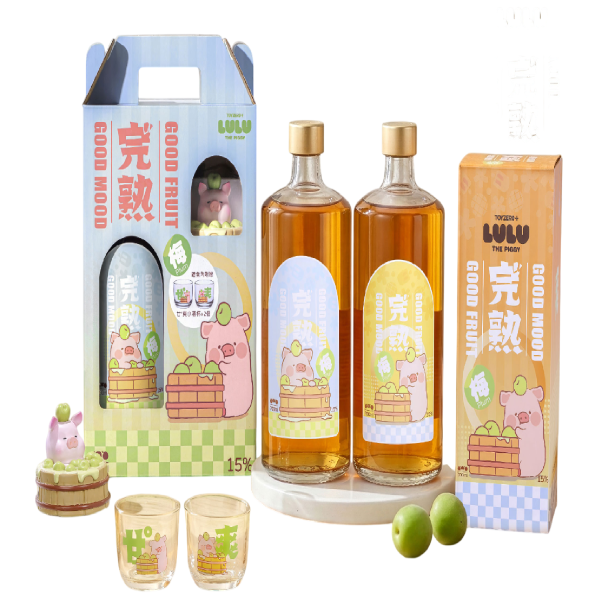 罐頭豬LuLu盒款乙瓶公仔玻璃酒杯2入 罐頭豬LuLu盒款乙瓶公仔玻璃酒杯2入